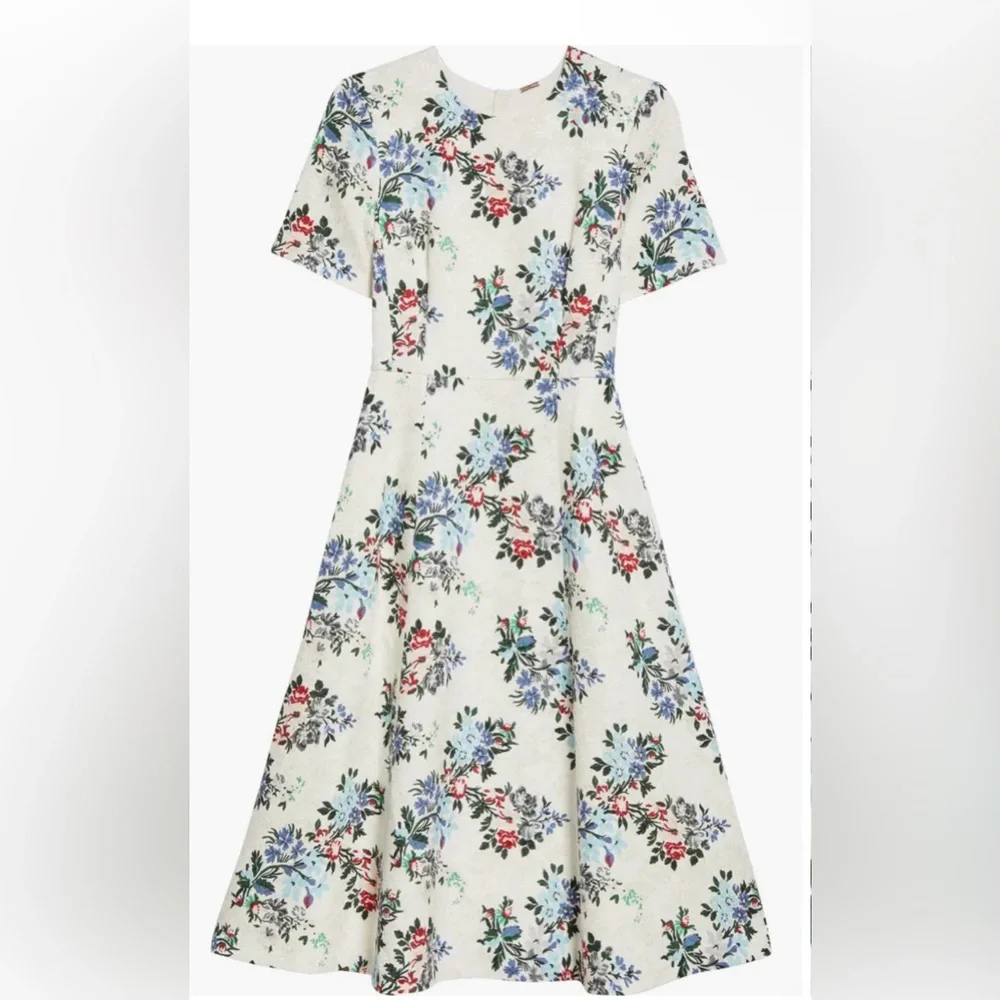 Adam Lippes Eloise Floral Matelassé Fit & Flare Midi Dress White Short Sleeves 2 - Picture 4 of 16